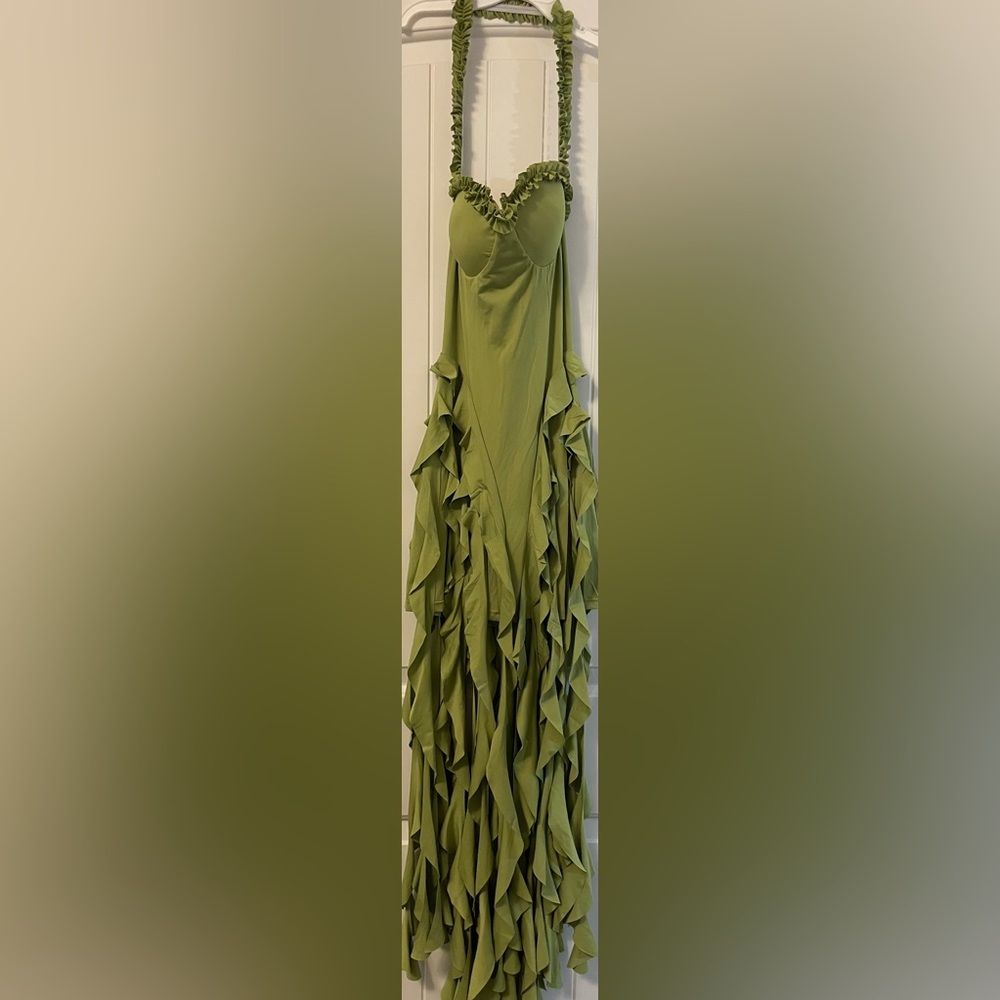 Elegant Green Ruffle Dress